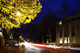 View of Cardiff city centre at night