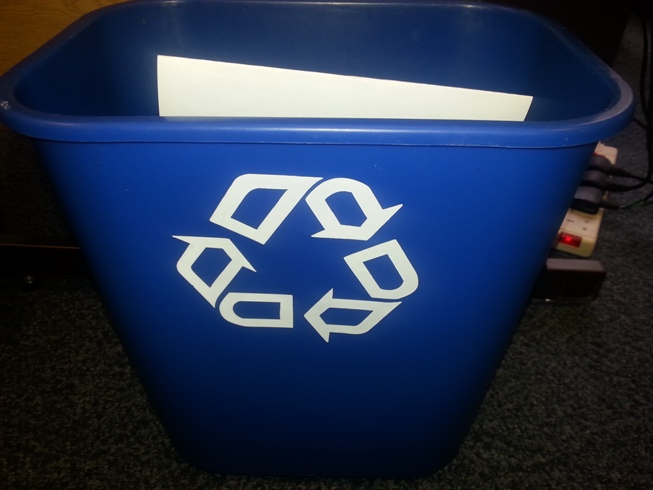 Photo of an office recycling bin